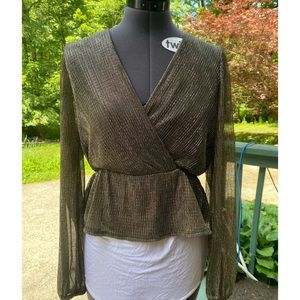 NWT Gold & Black Faux Wrap Blouse